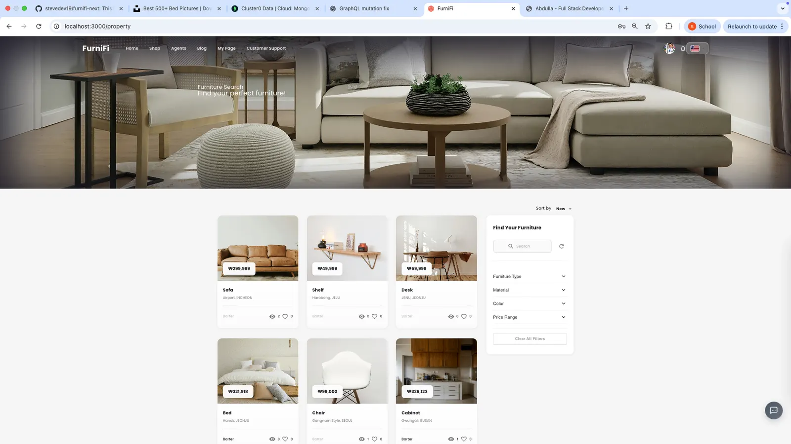 Shop page listing every available piece