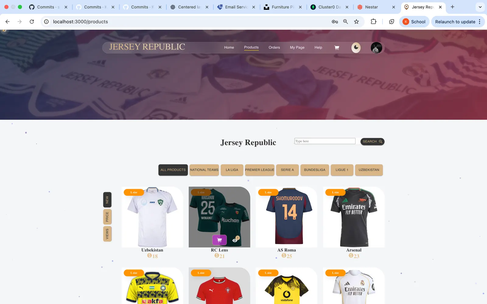 Product listing with add-to-cart