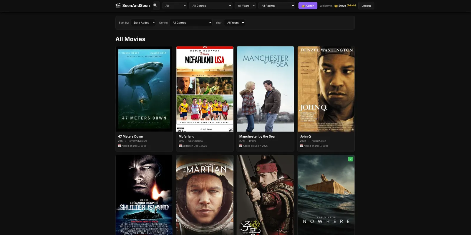 Browse all movies with filters