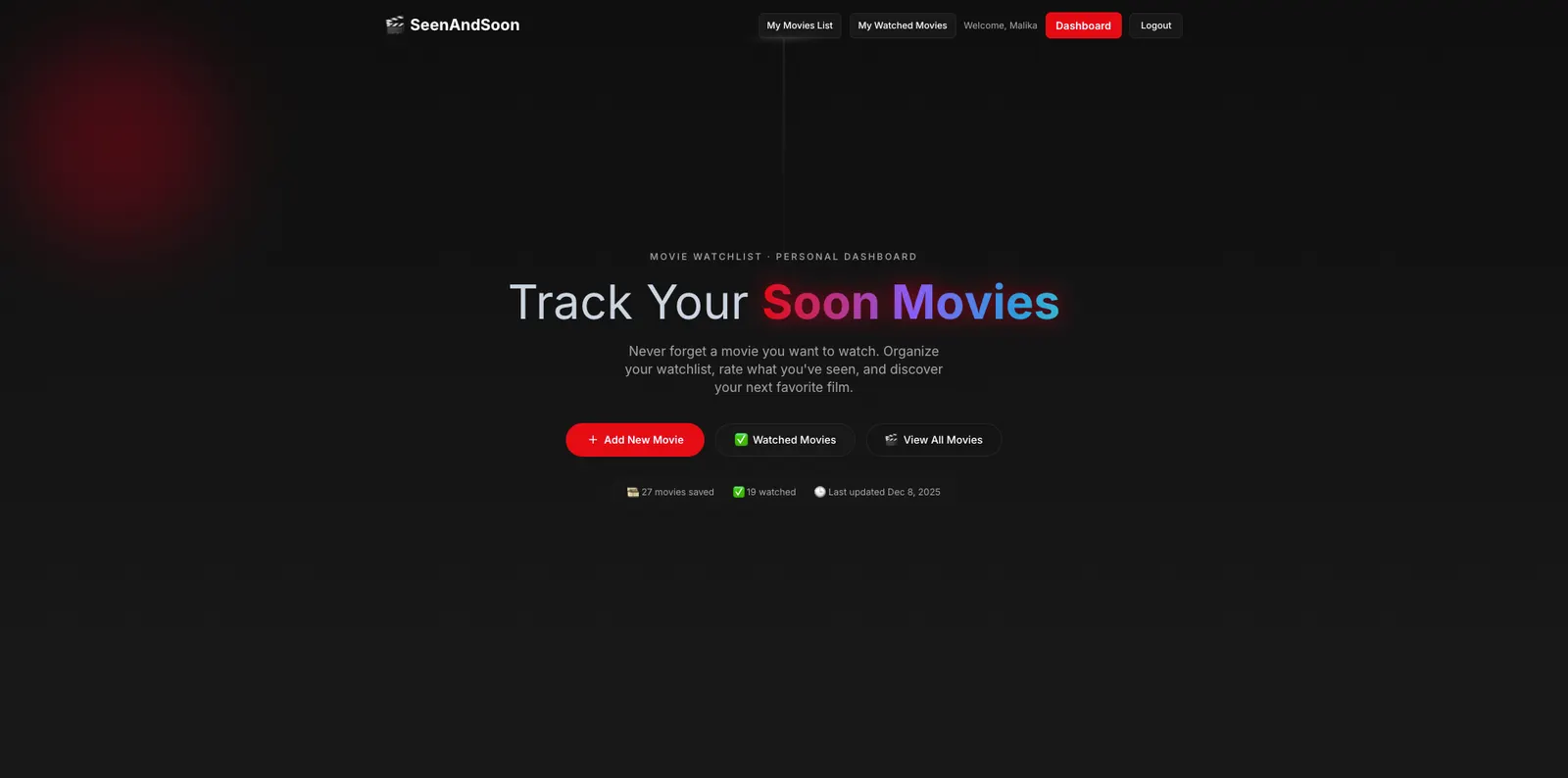 Signed-in homepage with a personal watchlist