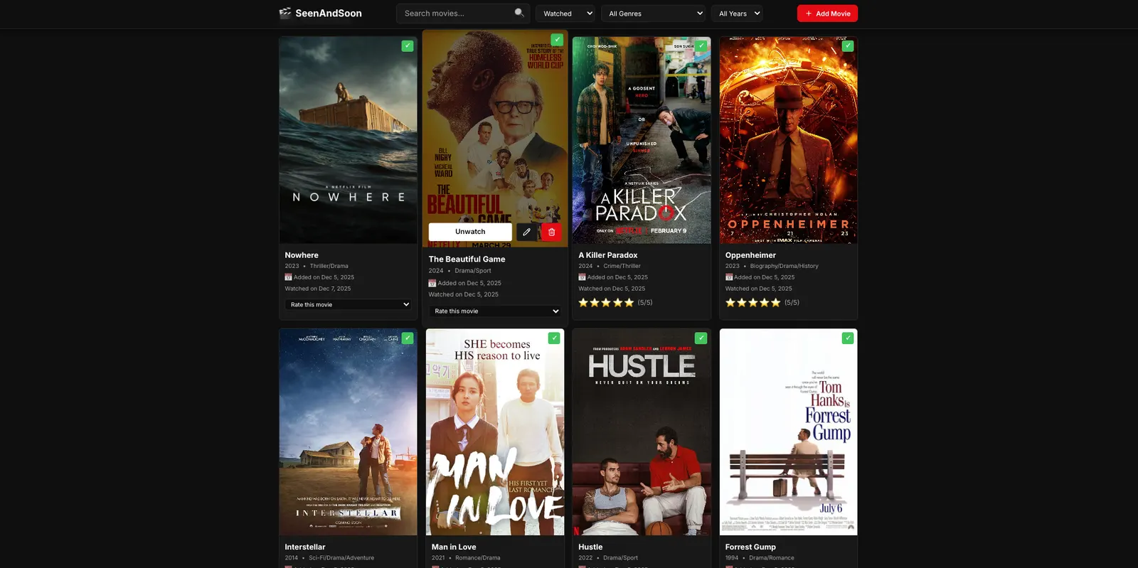 Removing a film from the watched list